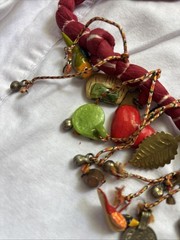 Handmade Multiple Clay/Metal Charm Coin Scarf Necklace Peruvian S American Gypsy