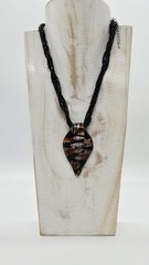 Murano Art Glass Necklace Pendant Black beaded layered Necklace twist Foil 21 in