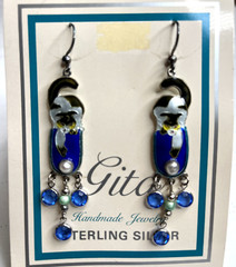 Gita Sterling Silver Glass Enamel Cat Earrings With Beads
