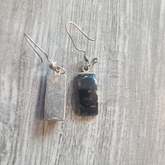Vintage Sterling 925 Solid Silver Snowflake Obsidian Drop/Dangle Earrings