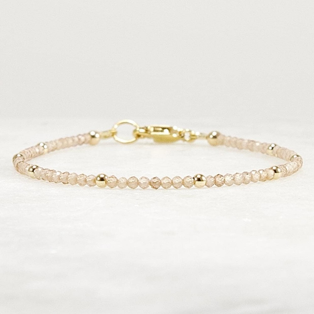 Tiny 2mm Natural Zircon Bracelet, Minimal Gold Filled or Silver