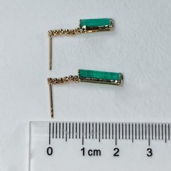 Colombian Raw Emerald Diamond Drop Earrings in 14K Yellow Gold