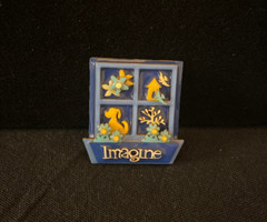Inspirational Blue Window Box «Imagine» Brooch – Animals – Designs By Lucinda