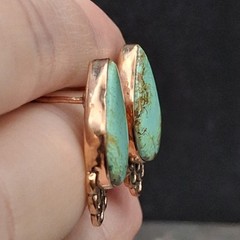 Royston Turquoise Teardrop Stud Earrings Solid Copper Southwestern Native Style