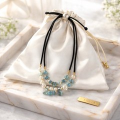 Necklace Freeform Larimar Stones Baroque Pearls Layers Adjustable Cord Handmade