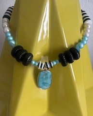 artisan necklace jewelry stones glass lampwork new black white blk wht tur