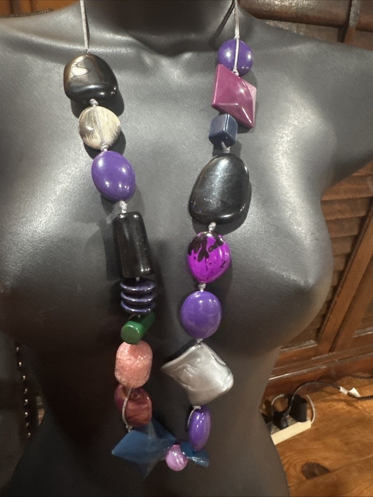 VTG Pink Purple Large Stone Beads Art Deco Necklace