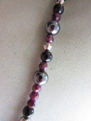 Vintage benchmade silver, faceted garnet, Onyx and hematite beaded necklace