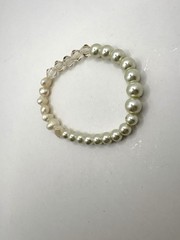 Mixed White & Champagne Colored Beaded Stretch Bracelet Glass Crystal & Pearls