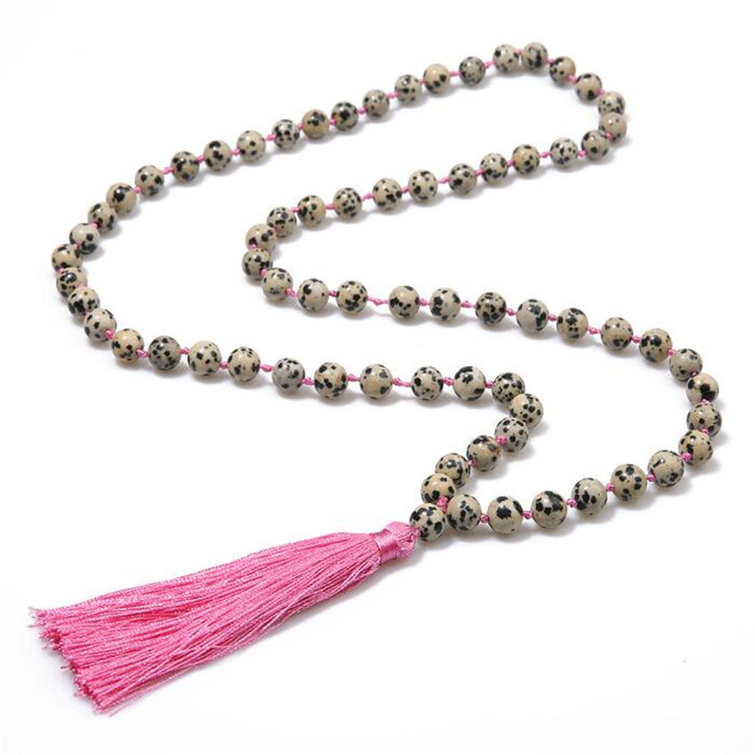 8mm Natural Spotted stone Necklace 108 Buddha Beads Bracelet Gift Spiritual Zen