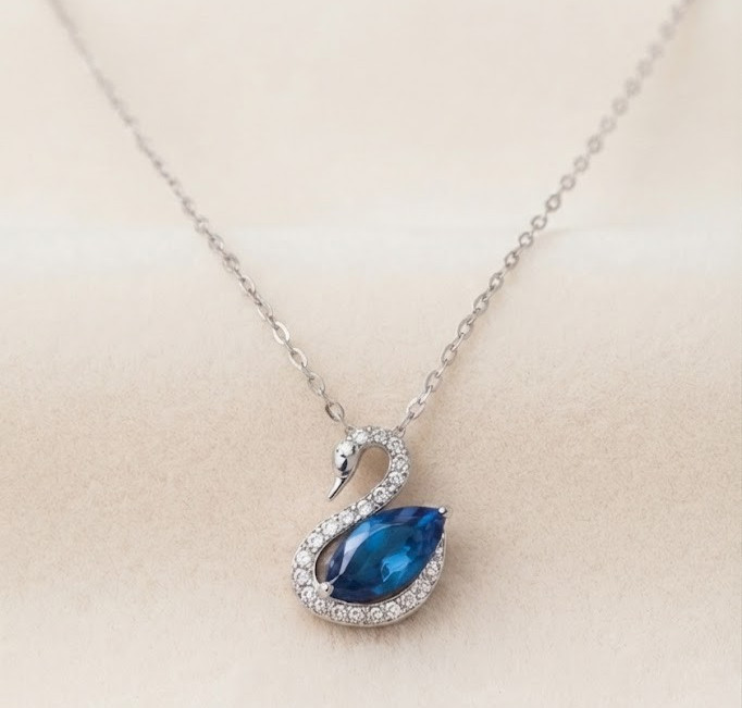 2 Ct Certified Azure Blue Diamond Swan Pendant, Tariffs FREE & Matching Studs .