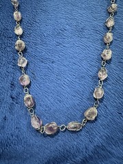 Vtg Sterling Silver Handcrafted Tumbled Amethyst Gemstone Necklace, 27in Long