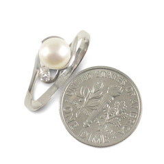 Solid Sterling Silver .925 White Cultured Pearl & Cubic Zirconia Accent Ring
