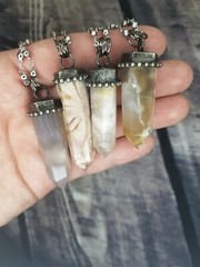 Agate Quartz Tower Crystal Point Chunky Soldered Pendant Necklace – Flower Agate