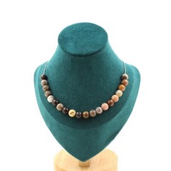 Stones And Minéraux. Necklace 20 Wood Beads Petrified 0 5/16in Chain Steel