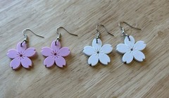 Two Pairs Of Cherry Blossom Earrings Pink And White 1” Made In USA