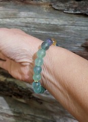 Green Fluorite Crystal Bracelet With Yellow & Purple Stretch Gem Beads 6.75″