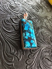 Blue Turquoise Large Rectangular Tab Tag Pendant Shadow Bezel 2.25″ Artisan Made