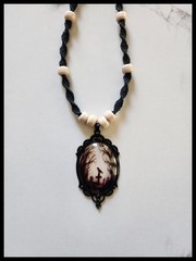 Black Hemp Gothic Halloween Spooky Crow Raven Graveyard Necklace W/ Glass Beads