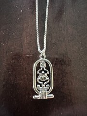 Vintage Sterling Silver Egyptian Cartouche Scarab Necklace – 17″