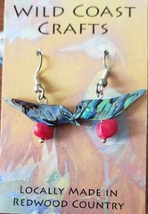 Abalone Bird and Coral Bead Earrings with Surgical Steel Wires