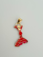 14k Solid Gold Tango, Salsa Pendant, Red Enamel Necklace, Dancing Woman Charm