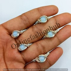 Opalite Gemstone Beads Handmade Silver Plated Handmade 10 PCs Wire Wrap Rings