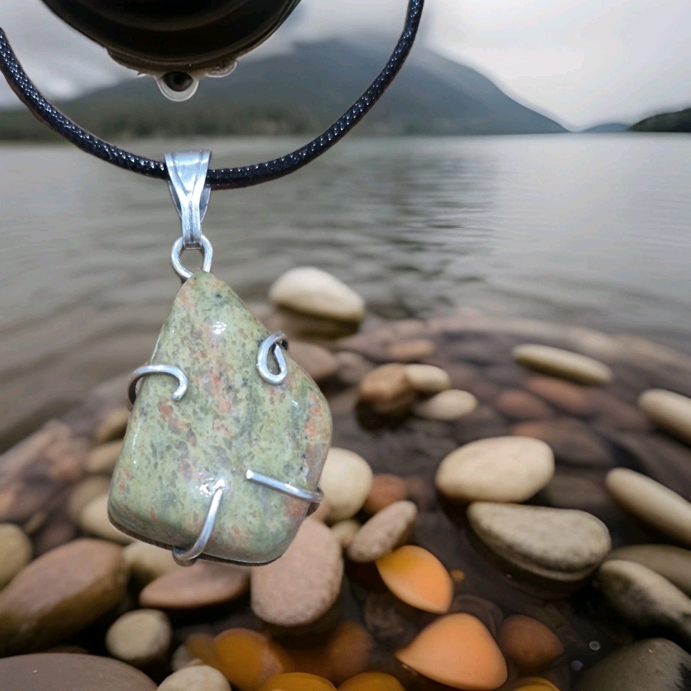 Beautiful Unakite Jasper 925 QG Co. Silver Wire Wrapped Pendant