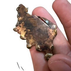 Vintage Artisan-Made Brutalist Modernist Copper Brass Statement Necklace Pendant