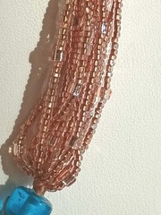 Artisan Copper Silver Multi Strand Blue Gold Enamel Glass Beaded Necklace