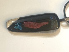 Handmade Dichroic Glass Pendant Oblong Shape Multi-Color Design Black Cord Chain