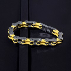Punk Men Wrist Chain Bracelets Yellow Biker Bicycle Chain Link Bracelets For Men