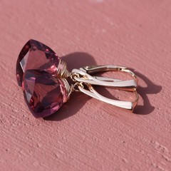 Handmade Wire Wrapped Lab Made Kunziite Earrings 14k Rose Gold Filled