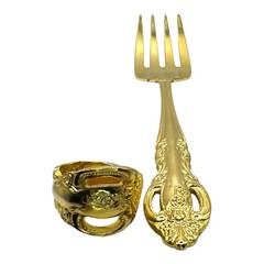 King Arthur’s Gold Electroplated Artisan Spoon Ring Size 6.75 Upcycled in USA