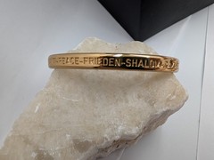 Sergio Lub Peace Frieden Shalom Engraved Brass Cuff Bracelet Handmade USA
