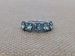JTV Natural Cambodian Blue Zircon White Zircon Black Rhodium Ring Size 6