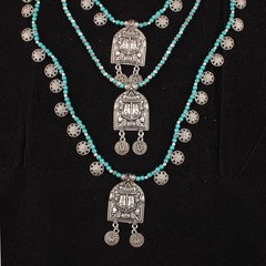 Layered Beaded Statement Necklace, Oxidized Silver Tribal Necklace, Boho Ethnic