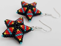 3d Beaded Seed Bead Star Earrings, Multicolor Peyote Jewelry