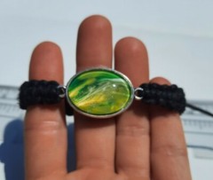 GOLDEN GREEN! Black Organic Square Knot Bracelet 1/3″ thick YELLOW beaded end