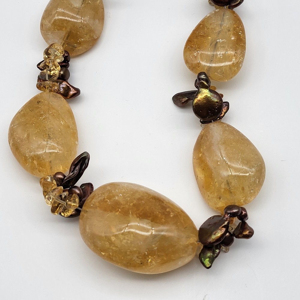 Bold Sterling Silver Deb Guyot Citrine Baroque Pearl Chunky Beaded Necklace