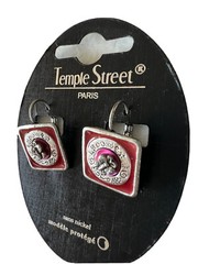 NEW Hobo Tribal Unique Red Silver Square Rhinestone Jewel Earring