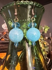 Handmade Aqua Wire Wrapped Necklace & Earrings Set Artisan Statement OOAK