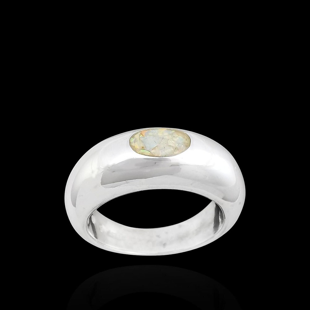 Size 6-925 Sterling Silver Large Oval Inset Band, White Opal, Handmade Oval…