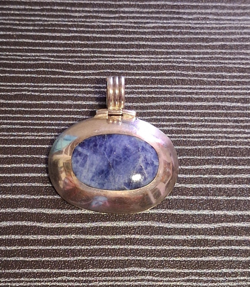 Vintage Sodalite Inlay Sterling Silver Hinged Bail Pendant 925