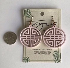 Medallion Earrings NEW Matte Pink Tagua Nut Open Work Asian-Style Lightweight