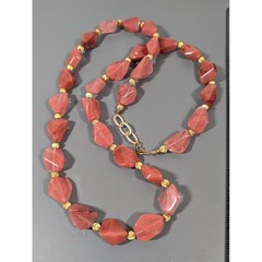 Deep Peach Faceted Glass Bead Necklace 34 Inch Gold Tone Links Long Statement