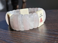 Unique Carved Mahjong Tiles & Rose Quartz Crystal Stretch Cord Bracelet