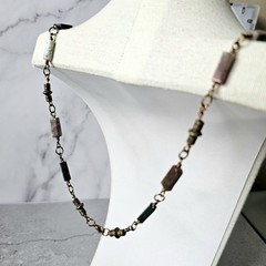 Varietal Jasper Stone Rectangle Bead 32″ Necklace W/Copper Ring & Wiring