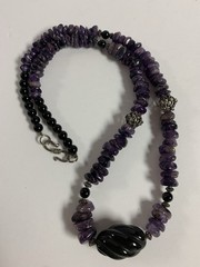 Vintage Artisan Purple Amethyst & Black Onyx Sterling Silver Necklace 27”