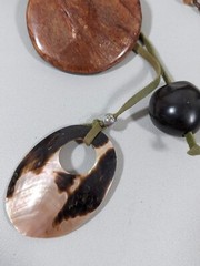 Artisan Brown Glass Black Green Tribal Style Multi Cord Pendant Necklace 30 in